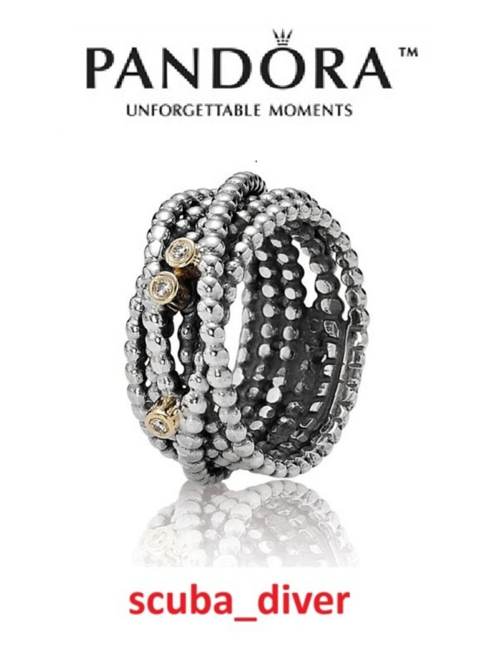 PANDORA Entangled Beauty Two Tone 925 Silver 14K Gold Ring with Diamonds Retired